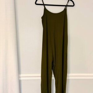 Women’s Olive Green Jumpsuit Relaxed Fit Sleeveless Romper Size M